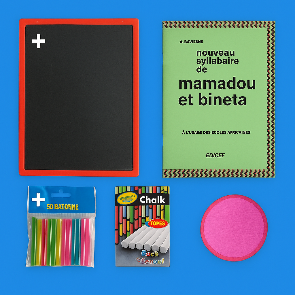 Pack Scolaire ( Ardoise + Craie + Chiffon + bâtonnets + Syllabaire )